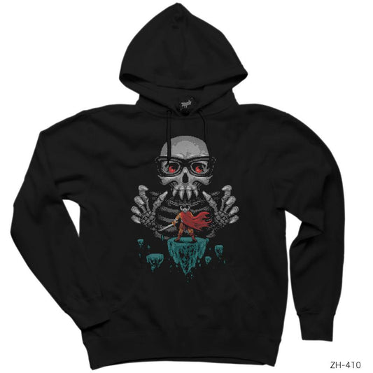 8bit Skull Siyah Kapşonlu Sweatshirt Hoodie