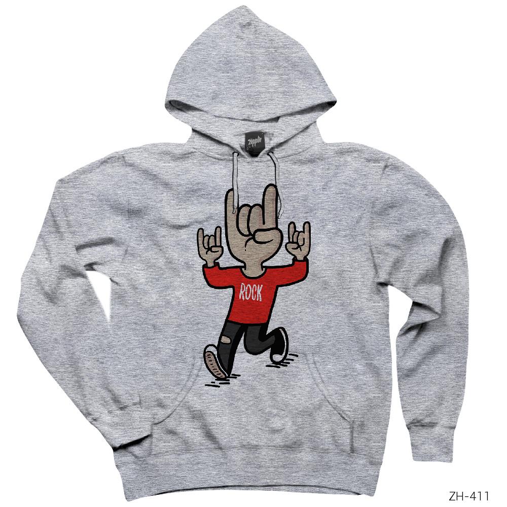 Rock n Roll My Life Gri Kapşonlu Sweatshirt Hoodie