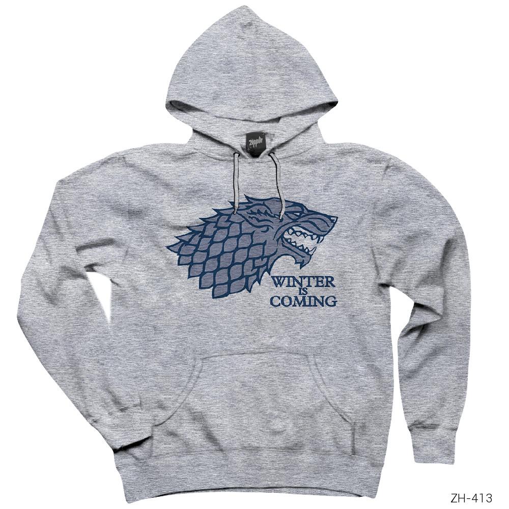 Game Of Thrones Blue Winter is Coming Gri Kapşonlu Sweatshirt Hoodie