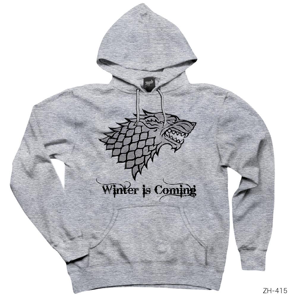 Game of Thrones Winter is Coming Silver Gri Kapşonlu Sweatshirt Hoodie