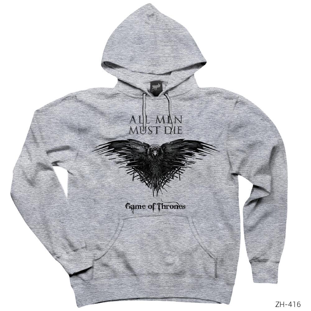 Game of Thrones All Men Must Die Gri Kapşonlu Sweatshirt Hoodie