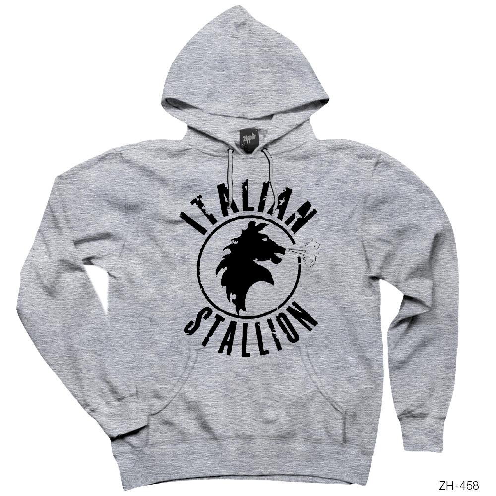Rocky Balboa Italian Stallion Gri Kapşonlu Sweatshirt Hoodie
