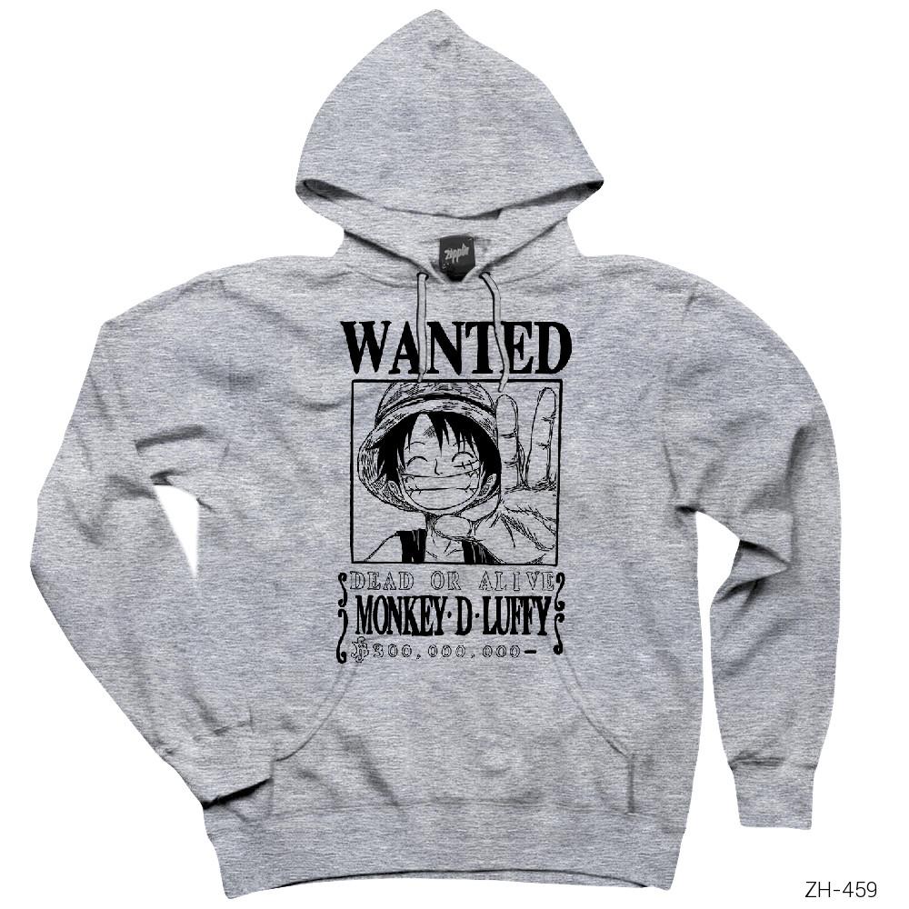 Wanted Luffy Gri Kapşonlu Sweatshirt Hoodie