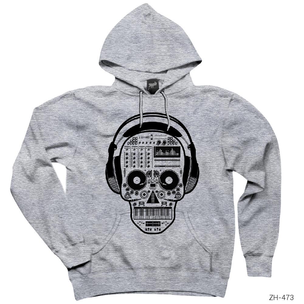 DJ Skull Gri Kapşonlu Sweatshirt Hoodie