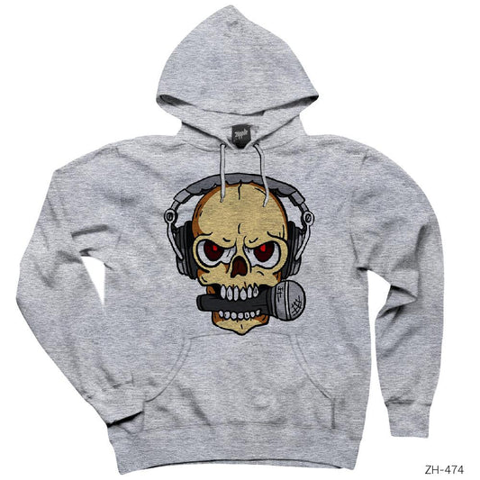 Rock Music Skull Gri Kapşonlu Sweatshirt Hoodie