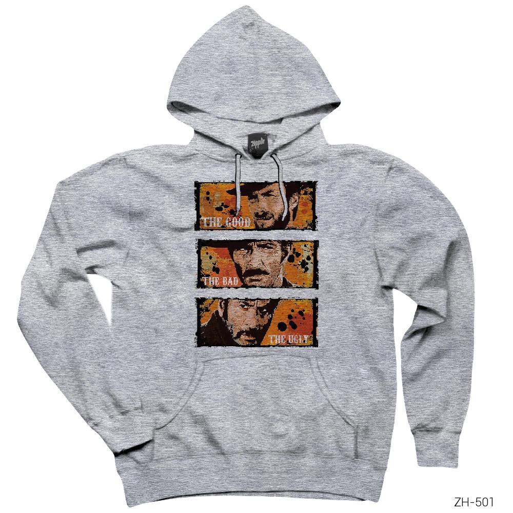The Good The Bad And The Ugly Gri Kapşonlu Sweatshirt Hoodie
