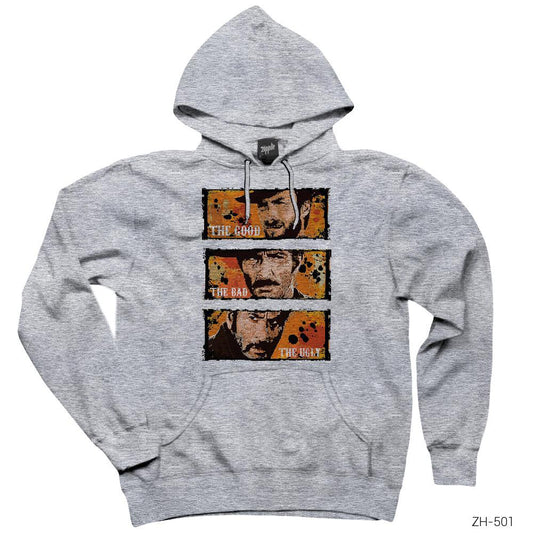 The Good The Bad And The Ugly Gri Kapşonlu Sweatshirt Hoodie
