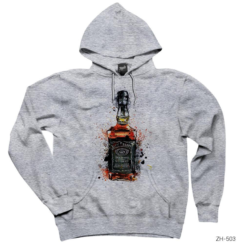 Jack Daniels Splash Gri Kapşonlu Sweatshirt Hoodie