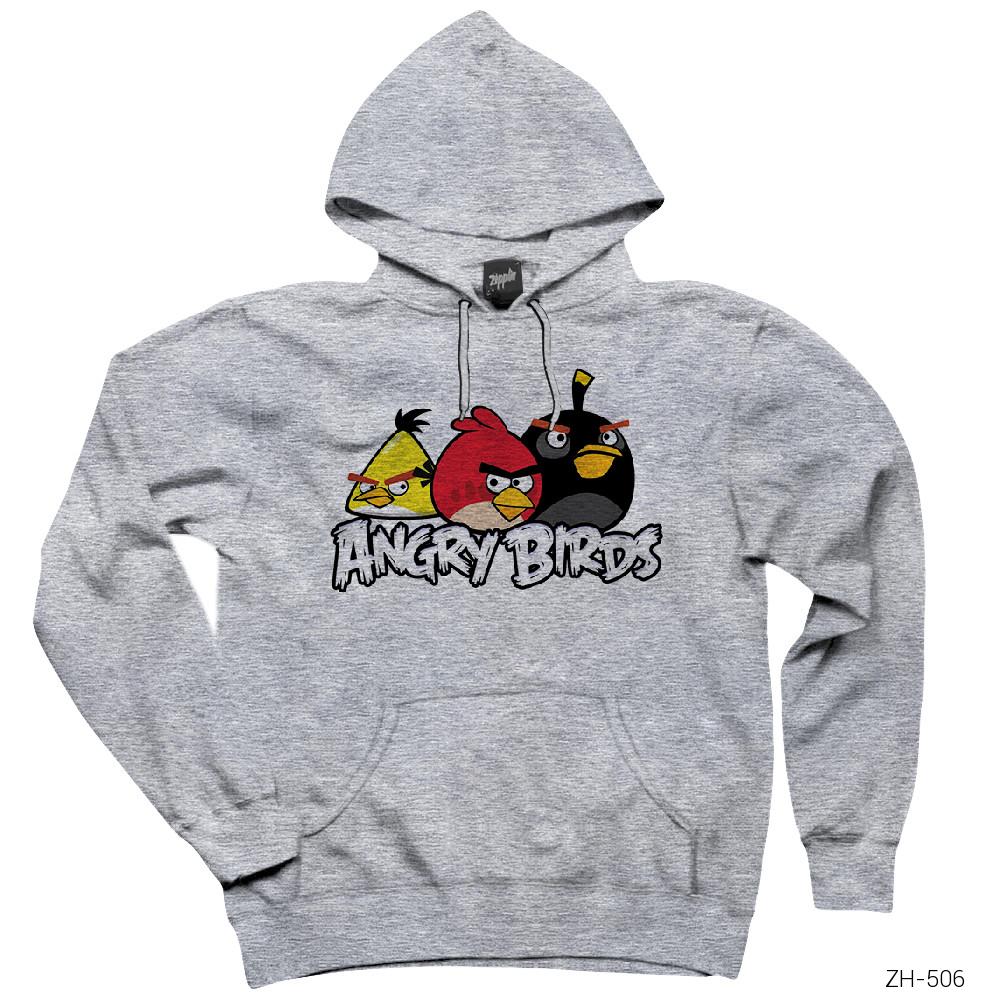Angry Birds Şaşkın Gri Kapşonlu Sweatshirt Hoodie