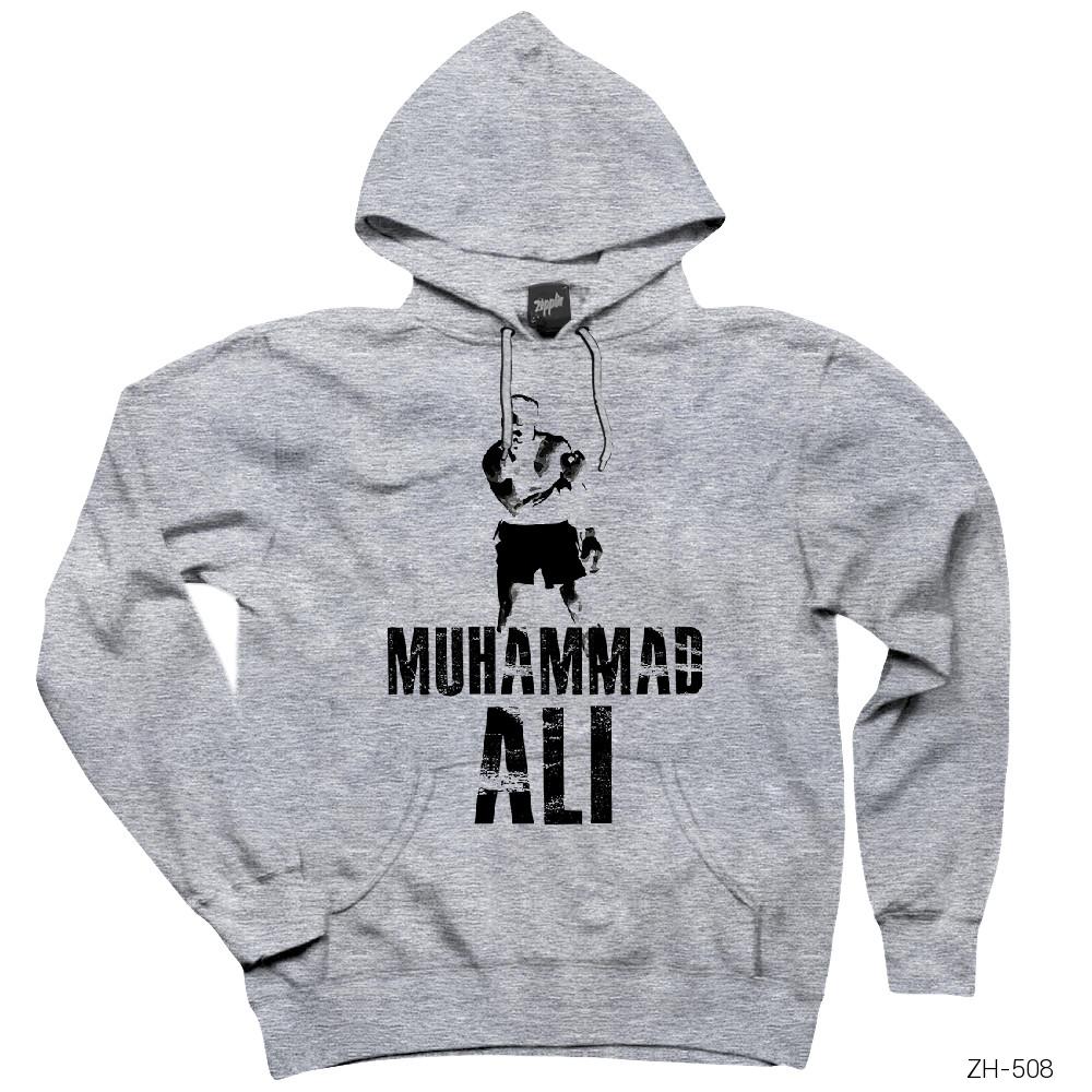 Muhammed Ali Gri Kapşonlu Sweatshirt Hoodie