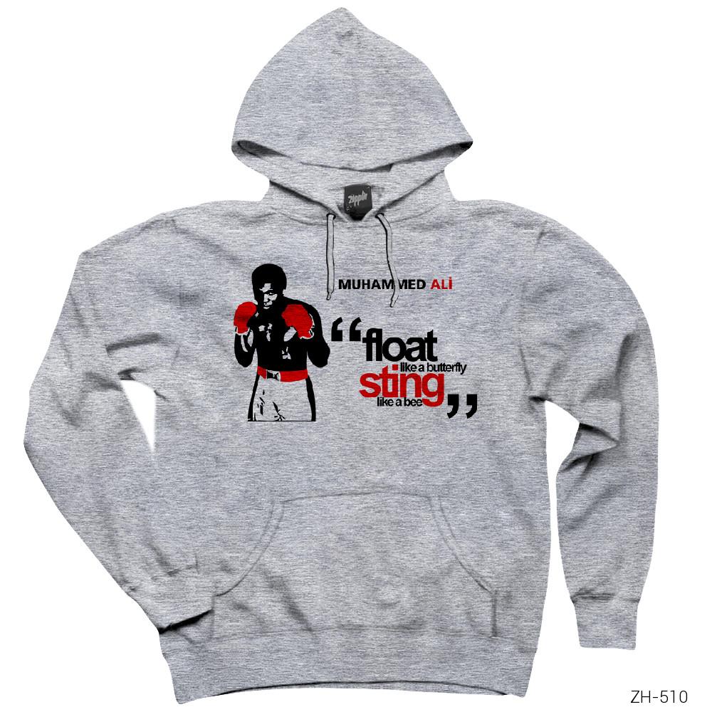 Muhammed Ali Sting Like a Bee 2 Gri Kapşonlu Sweatshirt Hoodie