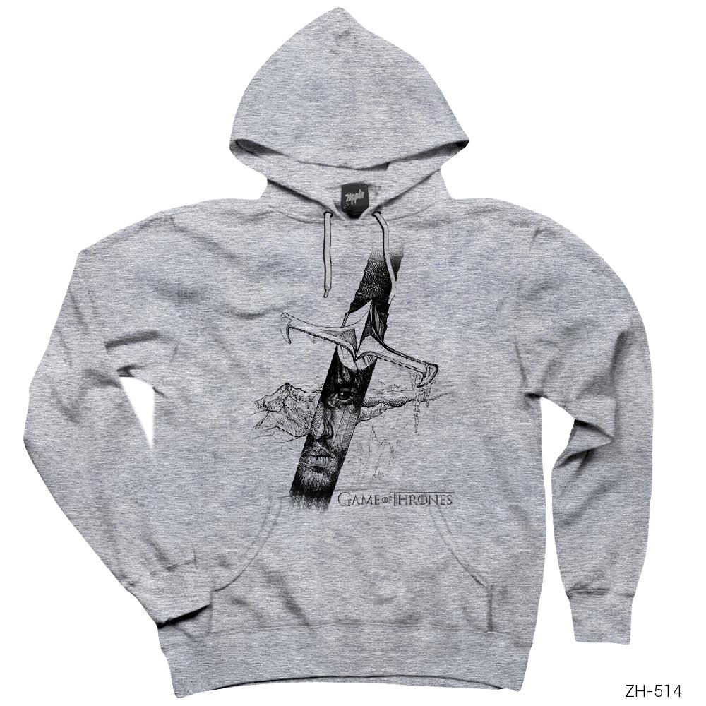 Game of Thrones Sword Gri Kapşonlu Sweatshirt Hoodie