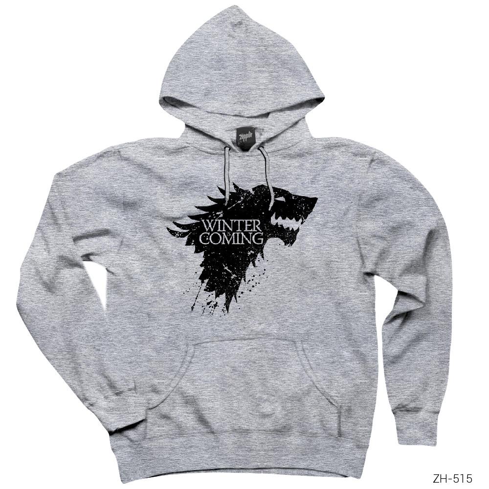 Game of Thrones Winter is Coming in Gri Kapşonlu Sweatshirt Hoodie