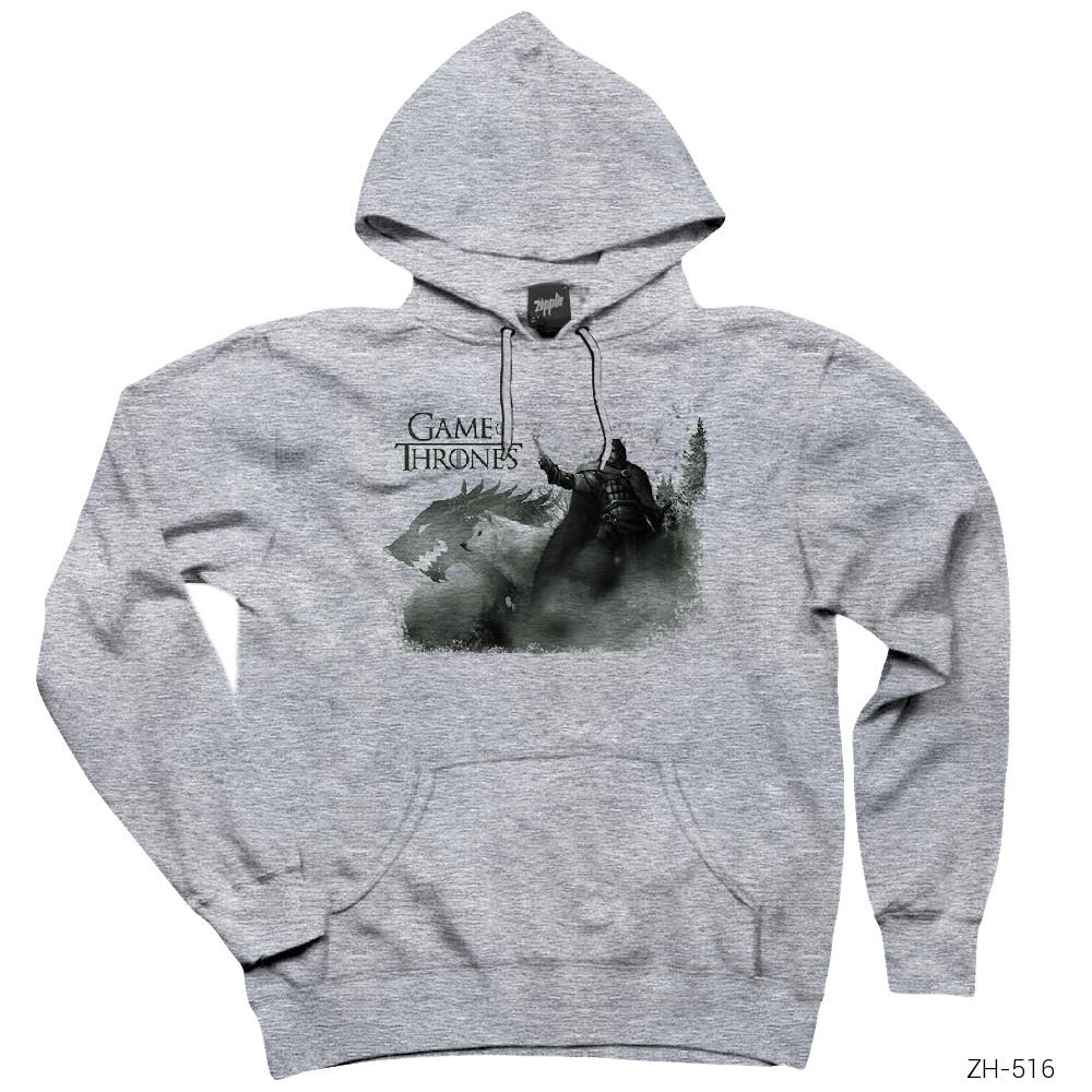 Game of Thrones Jon Snow Wolf Gri Kapşonlu Sweatshirt Hoodie