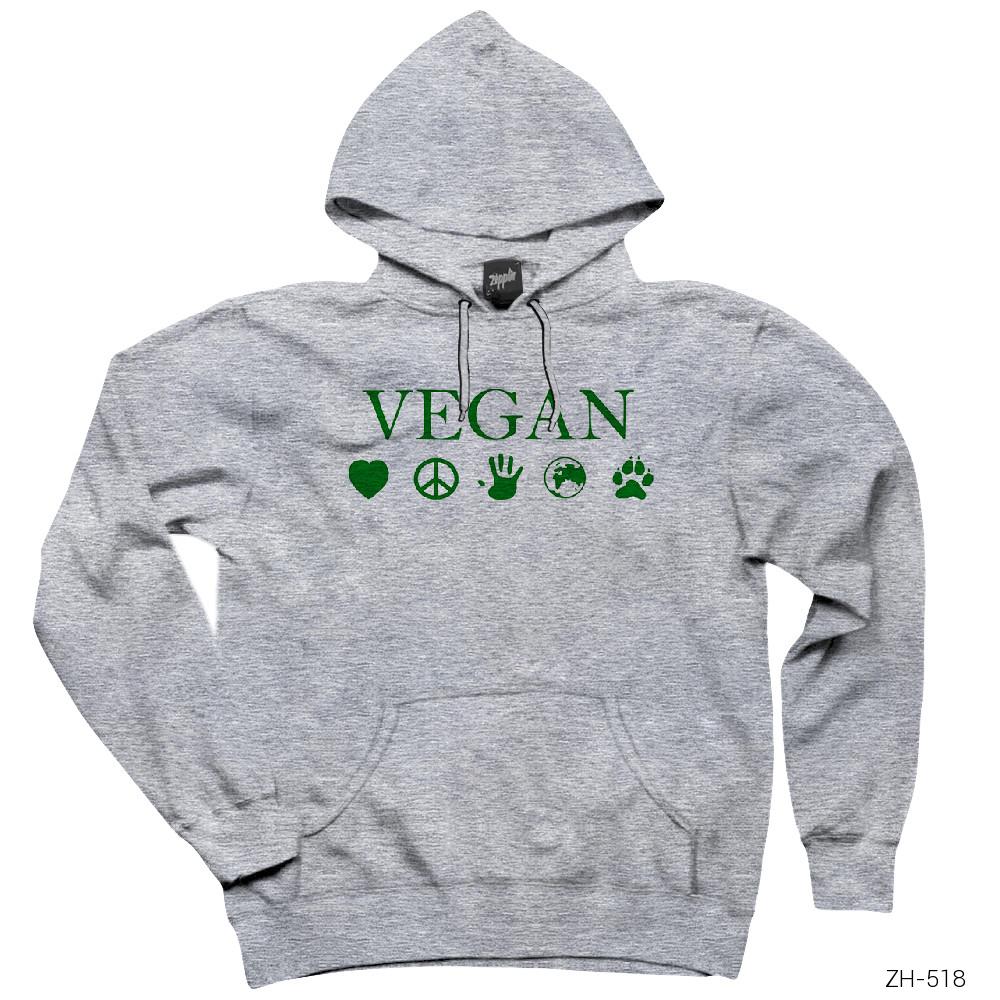 Vegan Gri Kapşonlu Sweatshirt Hoodie
