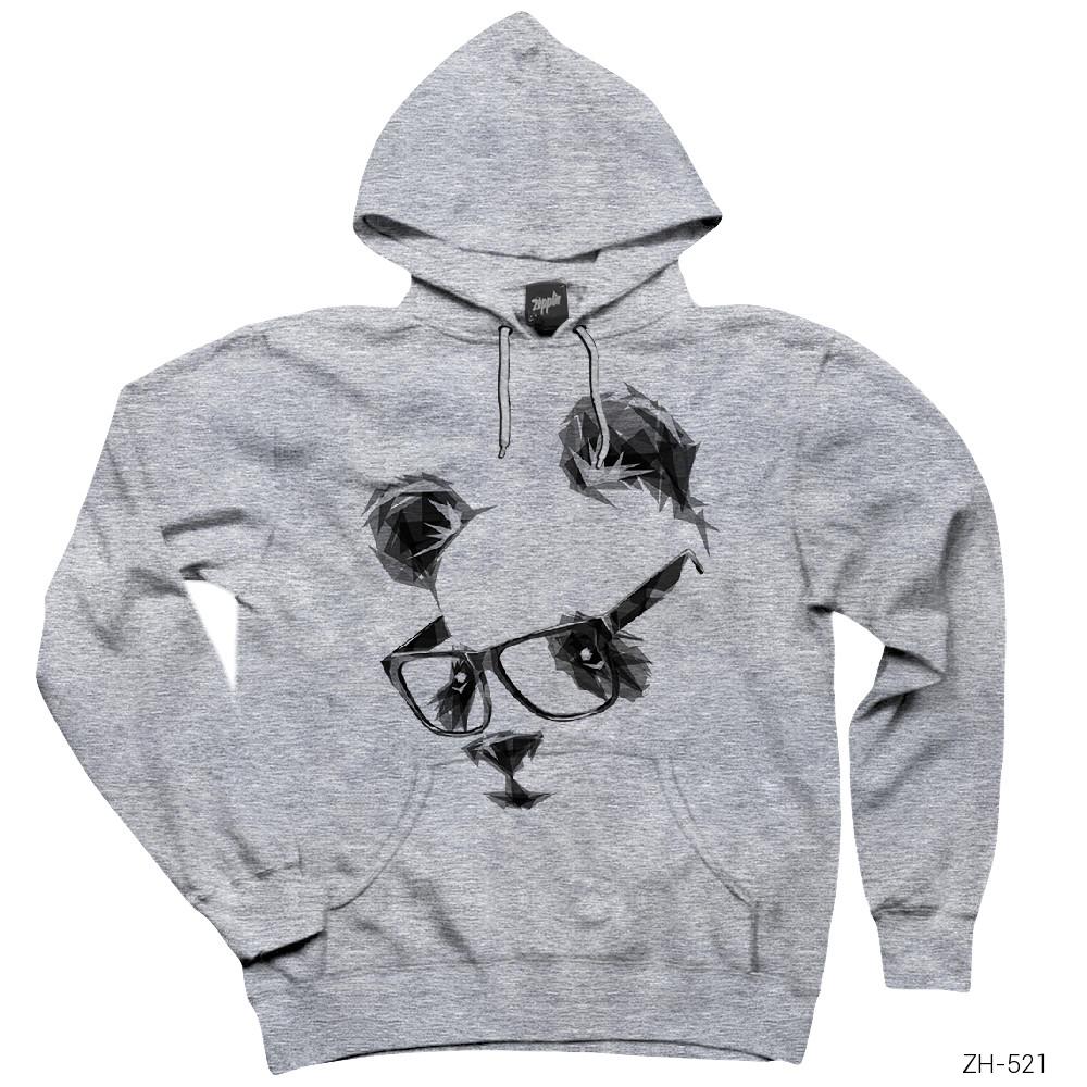 Panda Glasses Gri Kapşonlu Sweatshirt Hoodie
