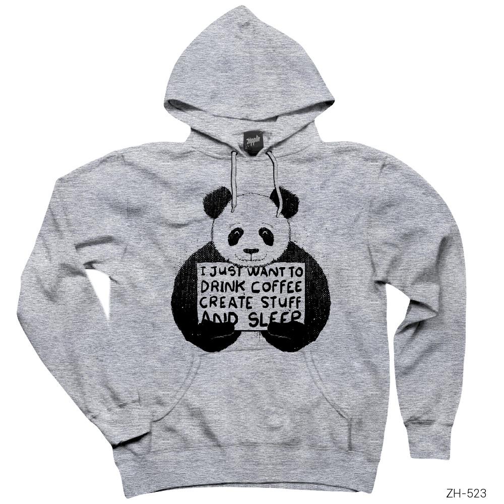 Cute Panda Gri Kapşonlu Sweatshirt Hoodie