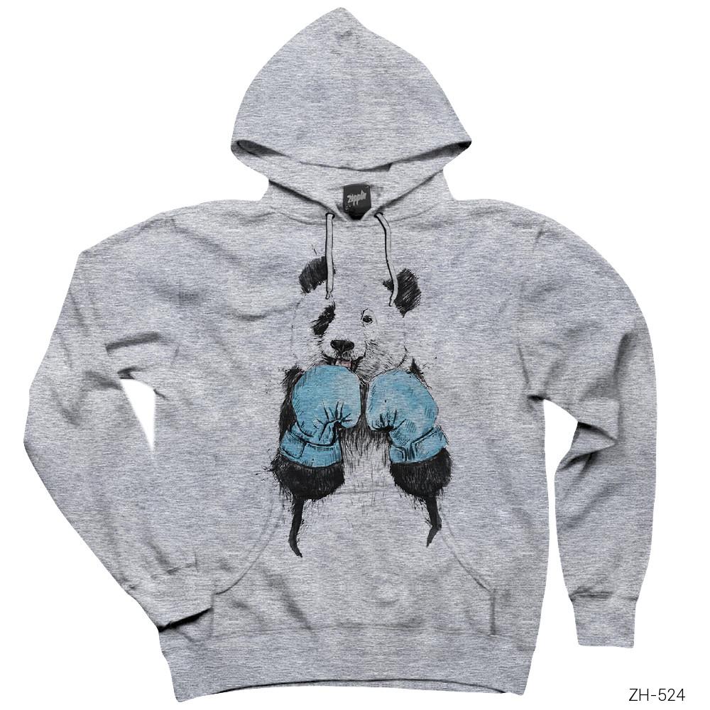 Panda Boxer Gri Kapşonlu Sweatshirt Hoodie