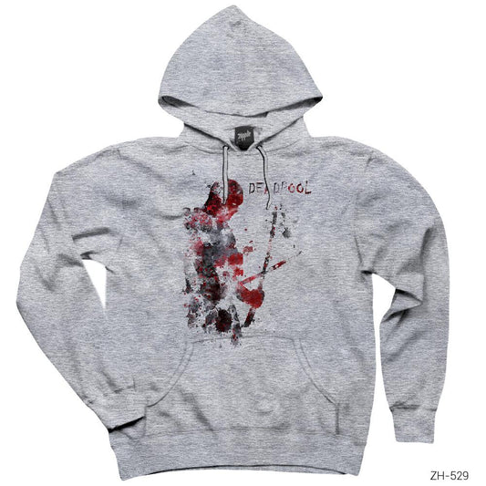 Deadpool Artwork Gri Kapşonlu Sweatshirt Hoodie