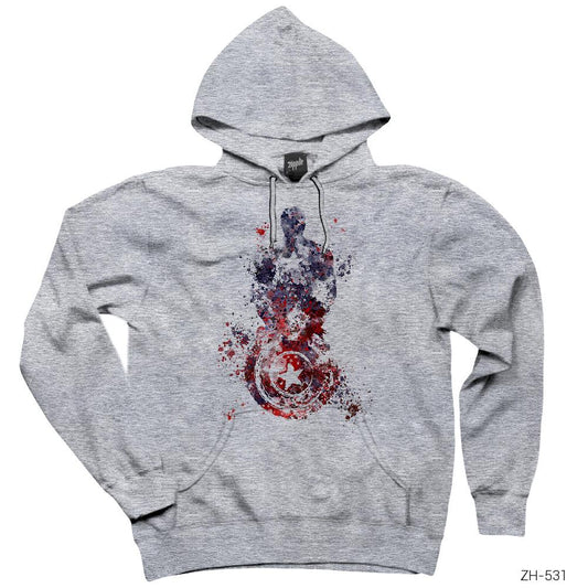 Captain America Artwork Gri Kapşonlu Sweatshirt Hoodie