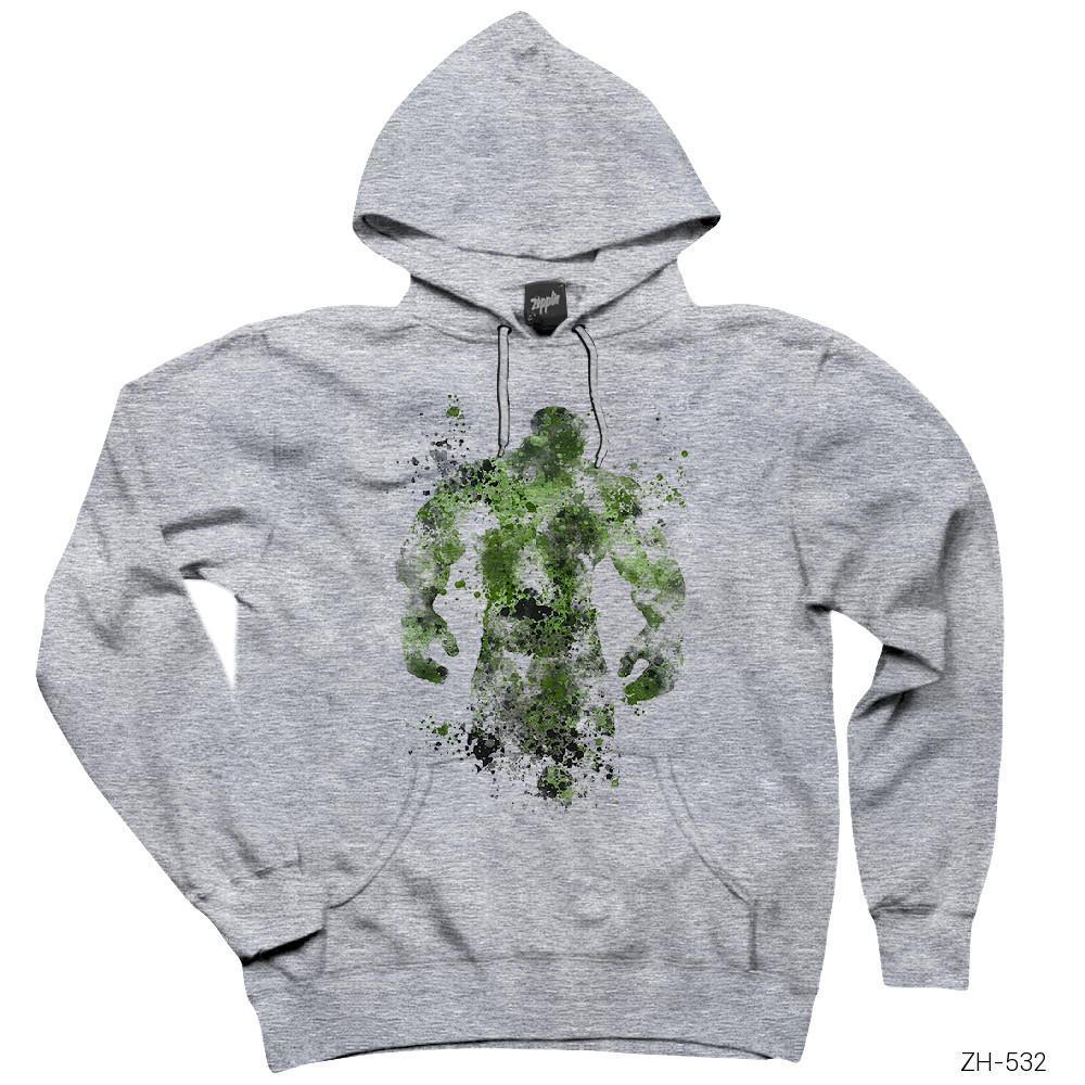 Hulk Giant Artwork Gri Kapşonlu Sweatshirt Hoodie