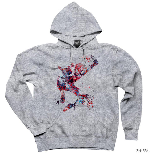 Spiderman Artwork Gri Kapşonlu Sweatshirt Hoodie