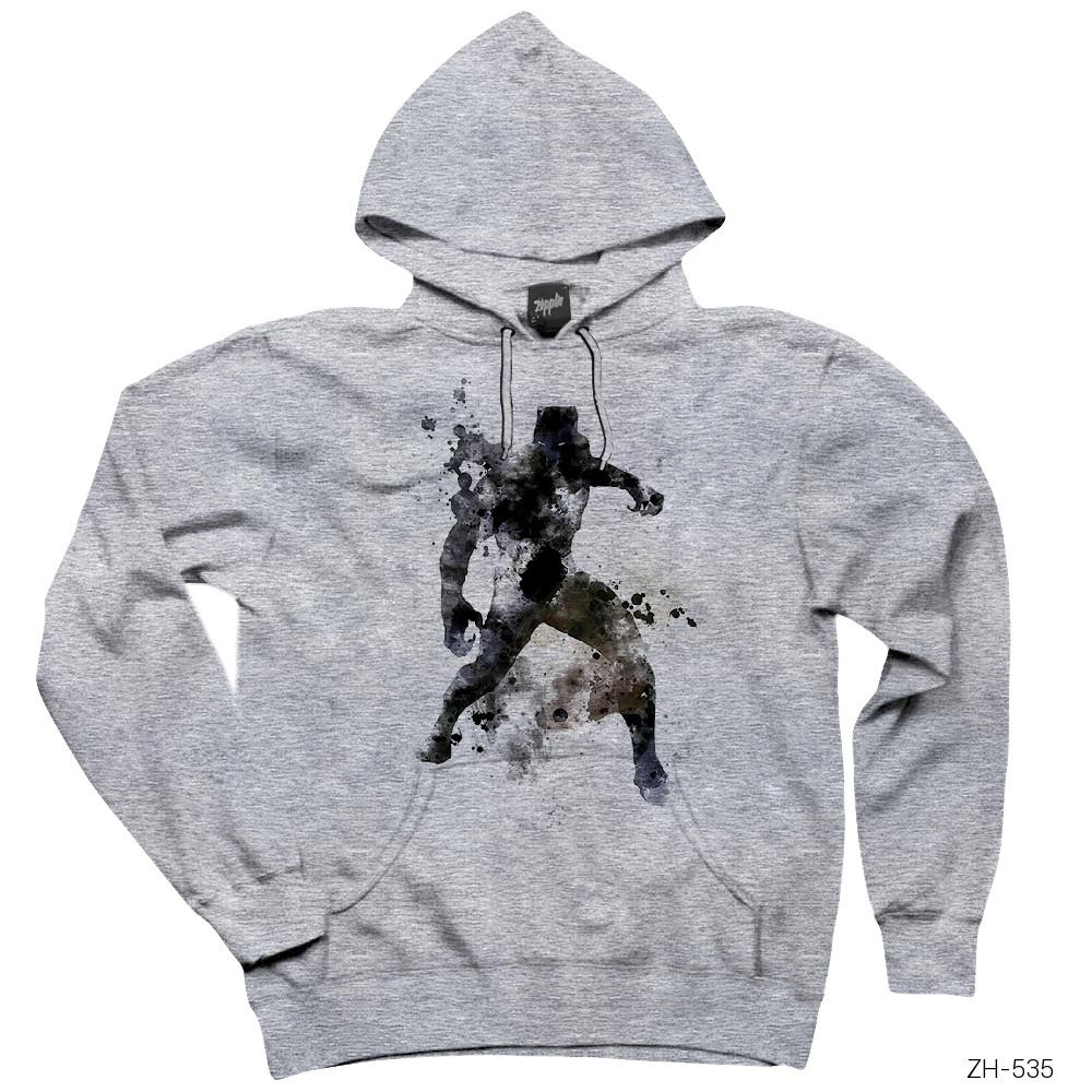 Black Panther Artwork Gri Kapşonlu Sweatshirt Hoodie