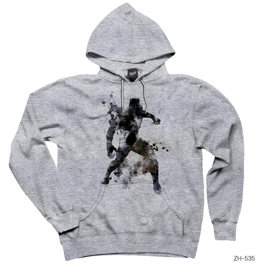 Black Panther Artwork Gri Kapşonlu Sweatshirt Hoodie