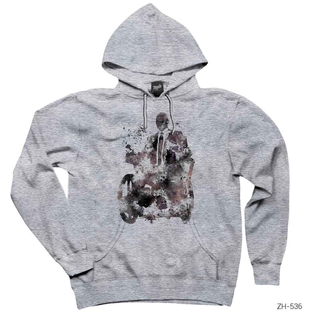 Professor X Artwork Gri Kapşonlu Sweatshirt Hoodie
