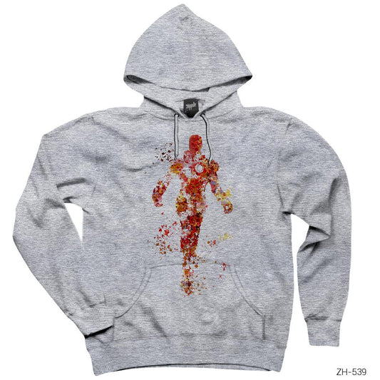 Iron Man Artwork Gri Kapşonlu Sweatshirt Hoodie
