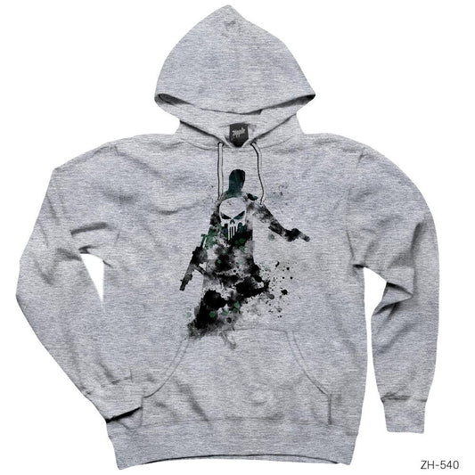 Punisher Artwork Gri Kapşonlu Sweatshirt Hoodie