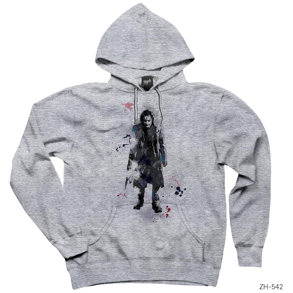 Joker Angry Artwork Gri Kapşonlu Sweatshirt Hoodie