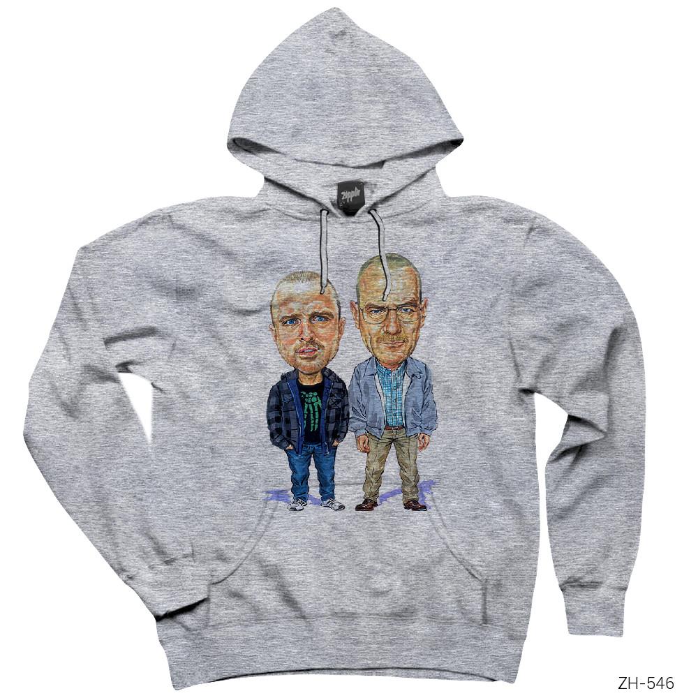 Breaking Bad Pinkman and Walter White Gri Kapşonlu Sweatshirt Hoodie