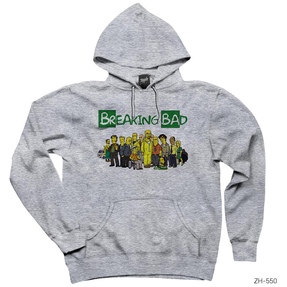 Breaking Bad Simpsons Gri Kapşonlu Sweatshirt Hoodie