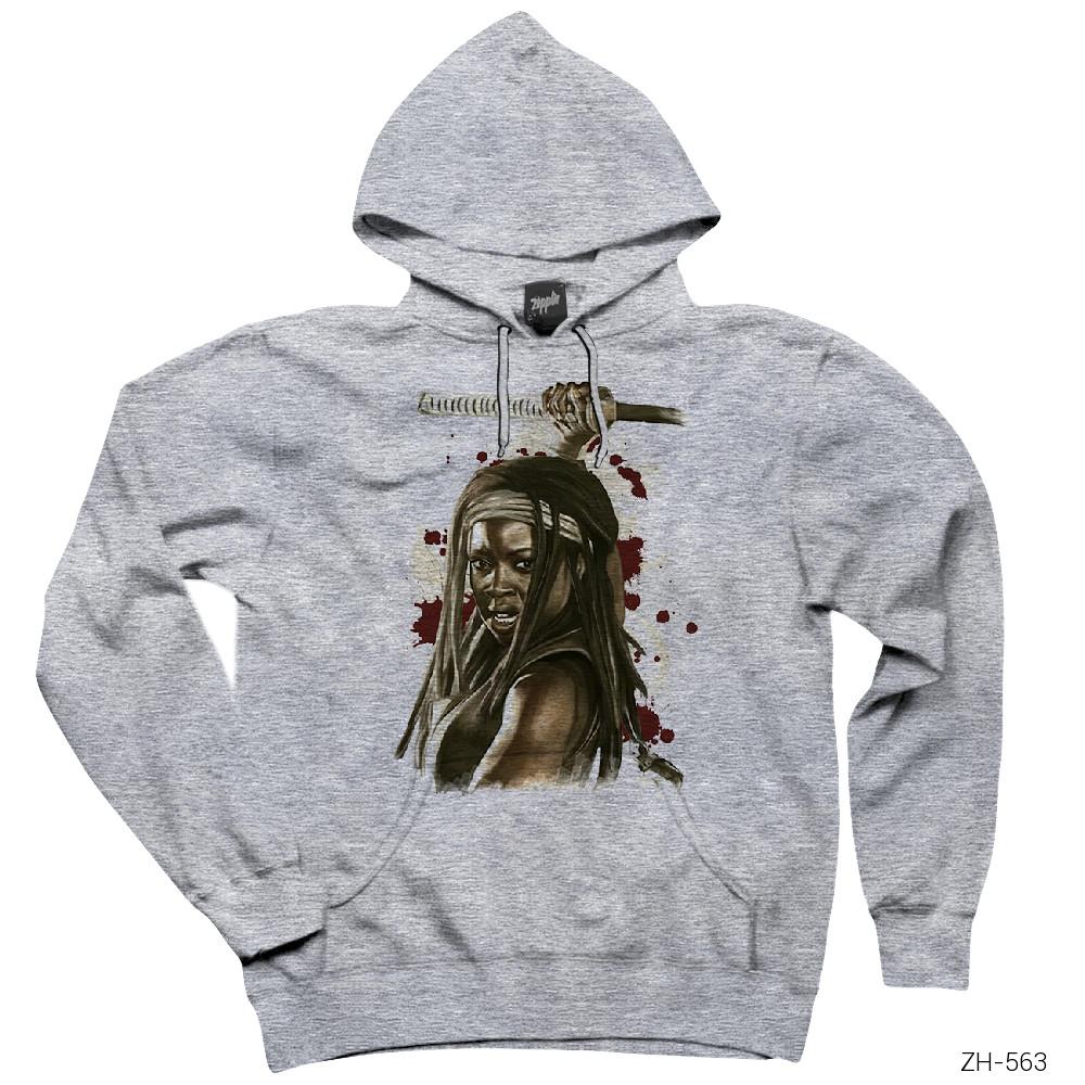The Walking Dead Michonne Gri Kapşonlu Sweatshirt Hoodie