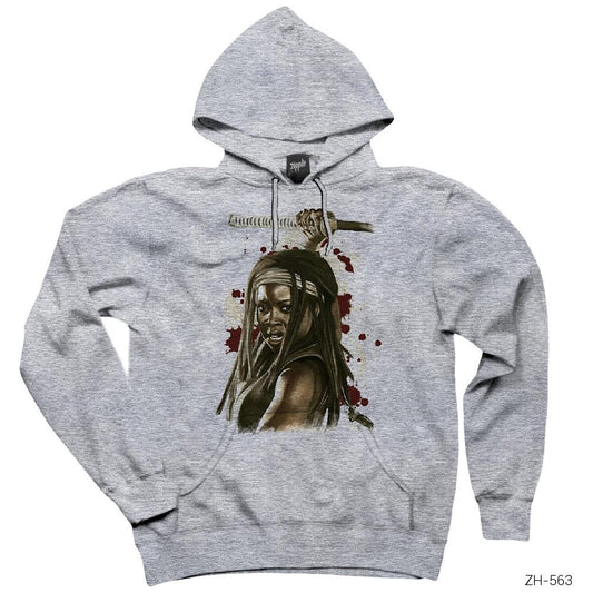 The Walking Dead Michonne Gri Kapşonlu Sweatshirt Hoodie