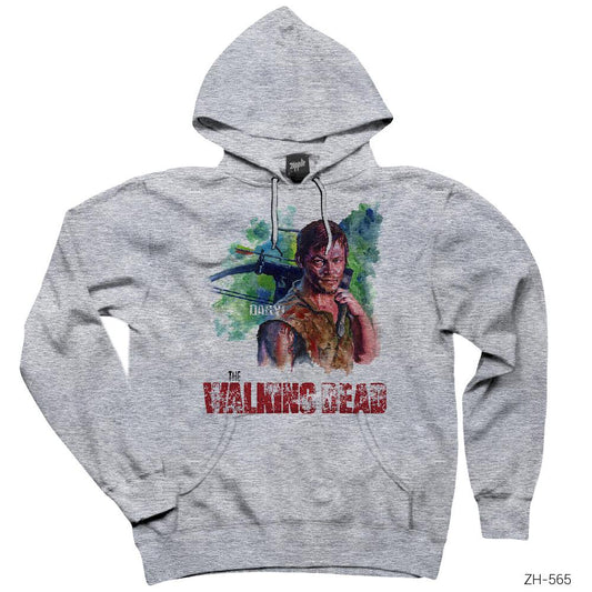 The Walking Dead Daryl Painting Gri Kapşonlu Sweatshirt Hoodie