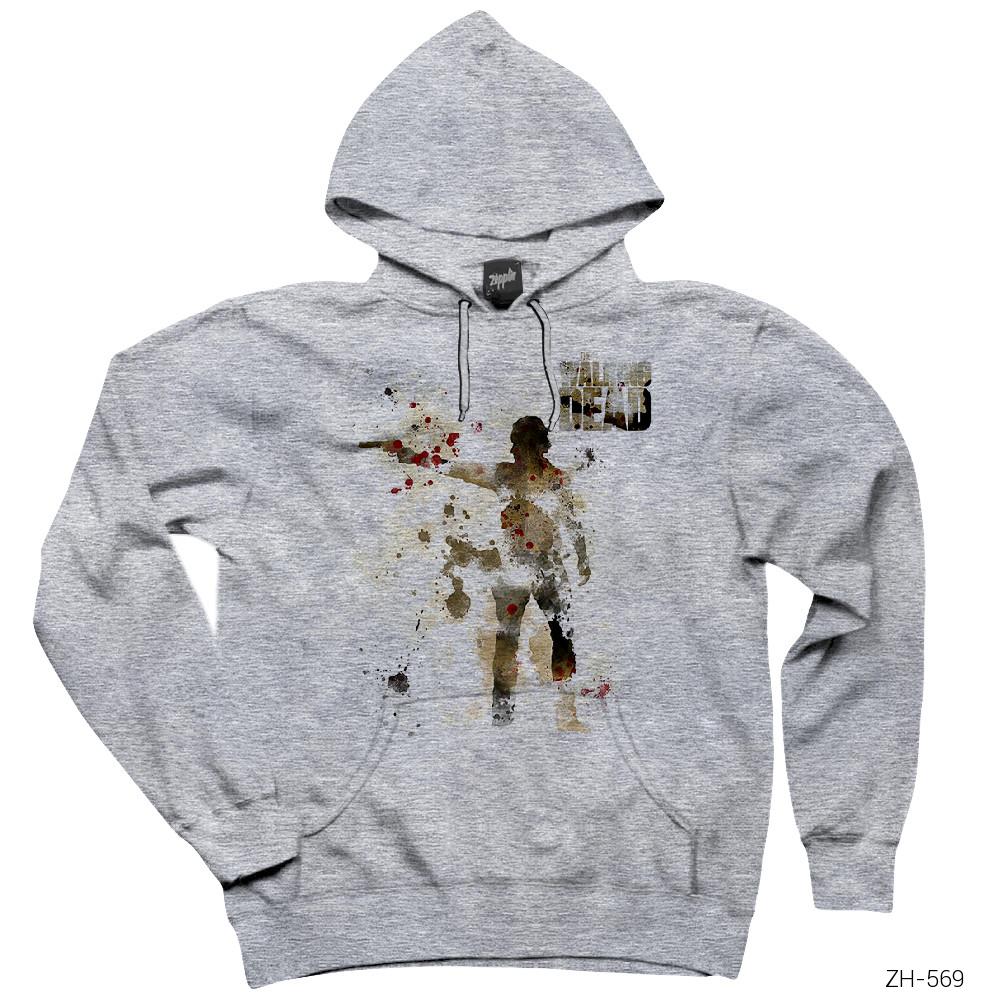 The Walking Dead Rick Grimes Artwork Gri Kapşonlu Sweatshirt Hoodie