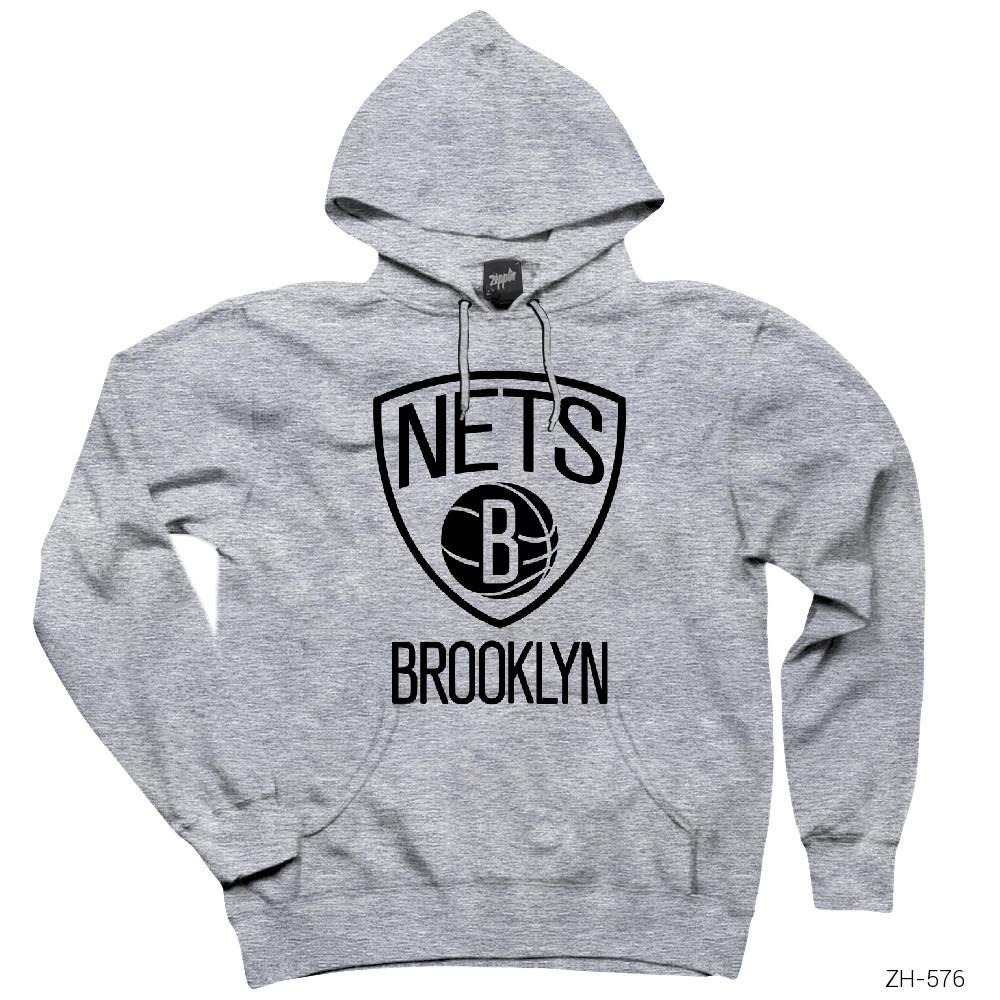 Brooklyn Nets Gri Kapşonlu Sweatshirt Hoodie