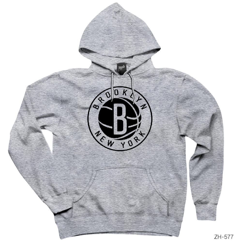 Brooklyn Nets 2 Gri Kapşonlu Sweatshirt Hoodie