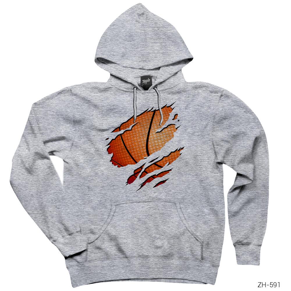 Basketball Claw 3D Gri Kapşonlu Sweatshirt Hoodie