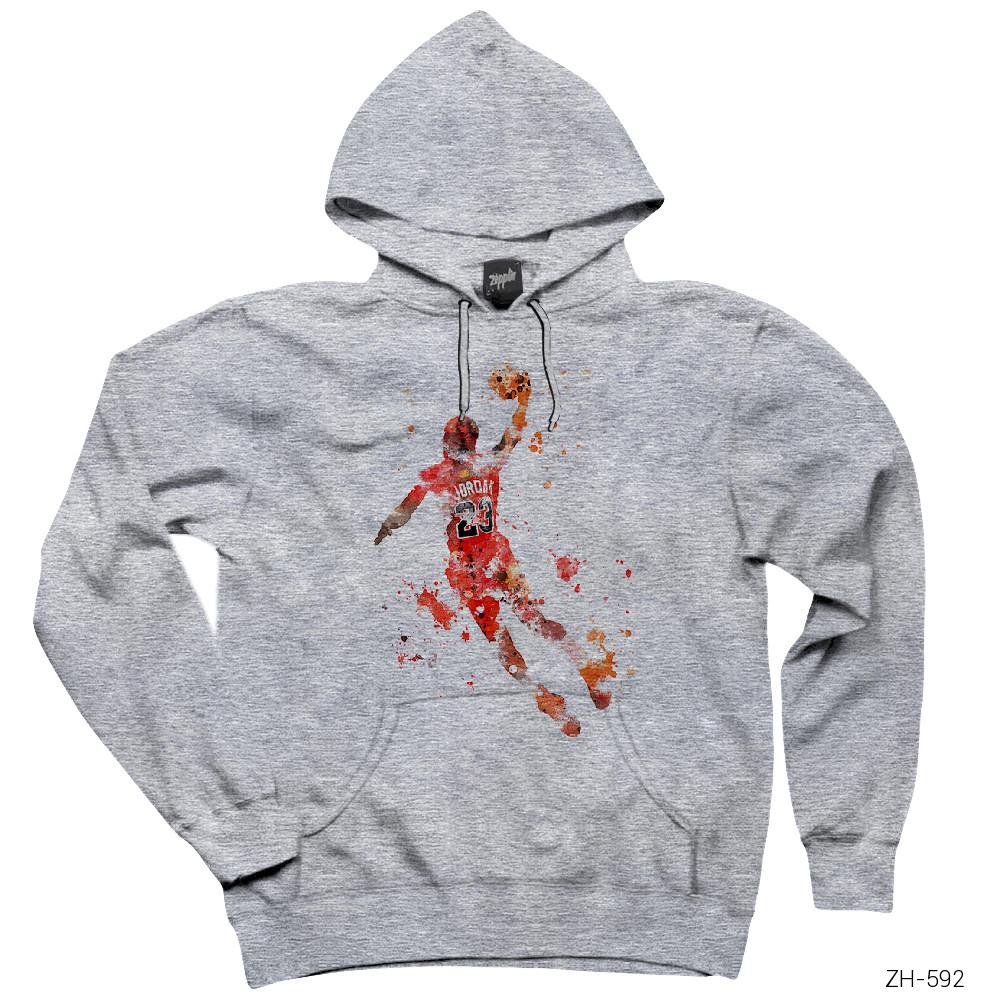 Jordan 23 Artwork Gri Kapşonlu Sweatshirt Hoodie