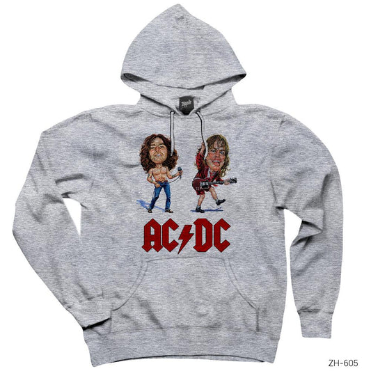 AC DC Cartoon Gri Kapşonlu Sweatshirt Hoodie