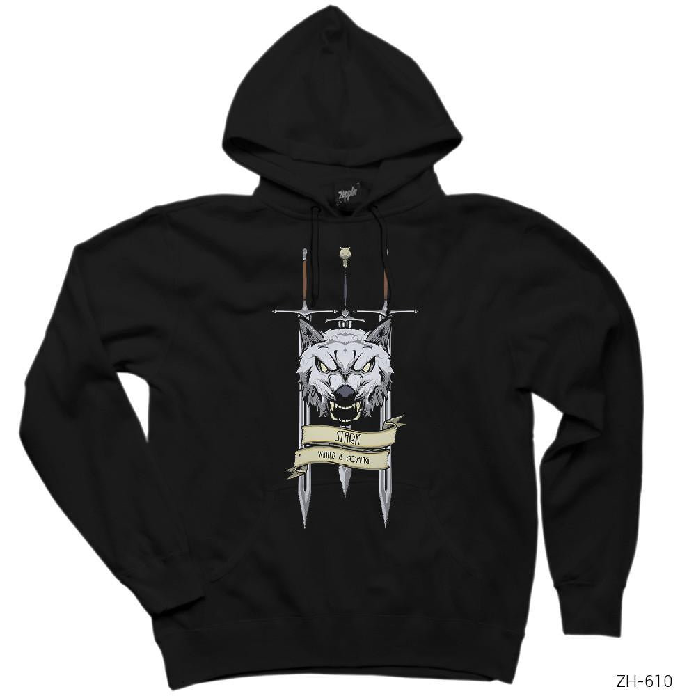Game of Thrones Wolf and Sword Siyah Kapşonlu Sweatshirt Hoodie