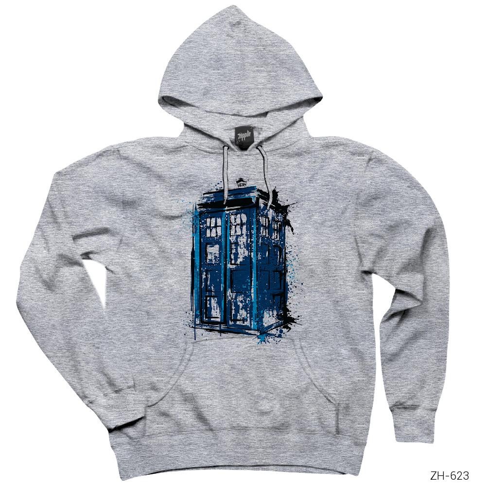 Doctor Who Tardis Splash Gri Kapşonlu Sweatshirt Hoodie