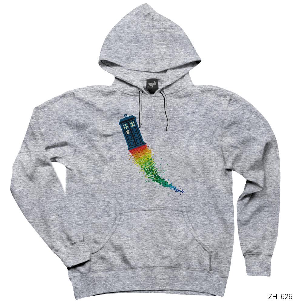 Doctor Who Tardis Rainbow Gri Kapşonlu Sweatshirt Hoodie