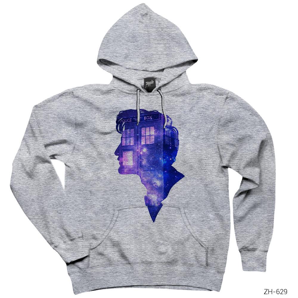 Doctor Who Police Box in Silhouette Gri Kapşonlu Sweatshirt Hoodie