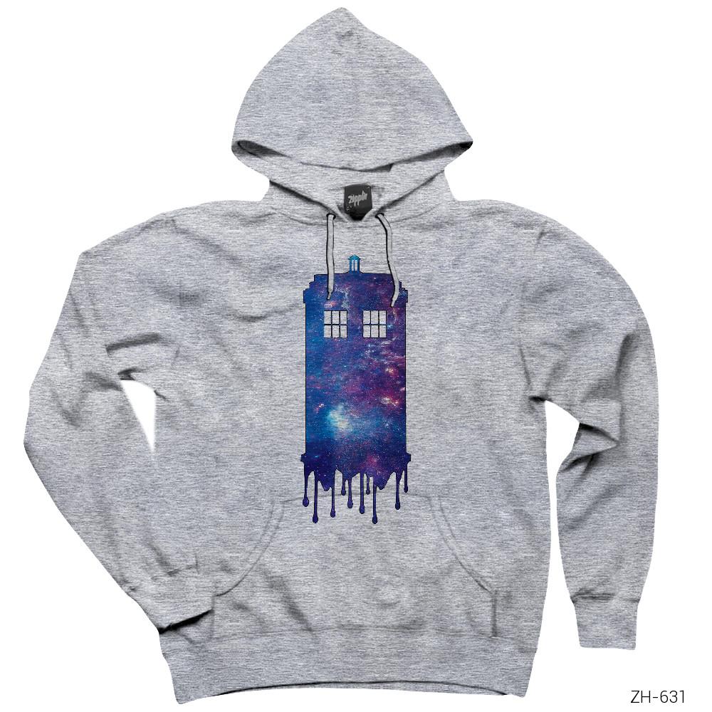 Doctor Who Police Box Paint Gri Kapşonlu Sweatshirt Hoodie