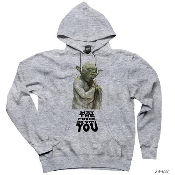 Star Wars Yoda May the Force Be With You Gri Kapşonlu Sweatshirt Hoodie