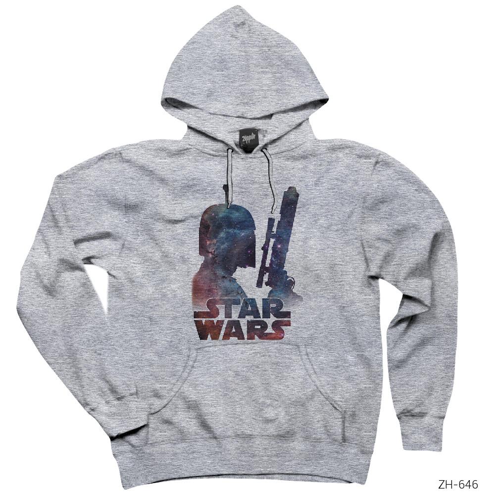 Star Wars Silhouette in Space Gri Kapşonlu Sweatshirt Hoodie